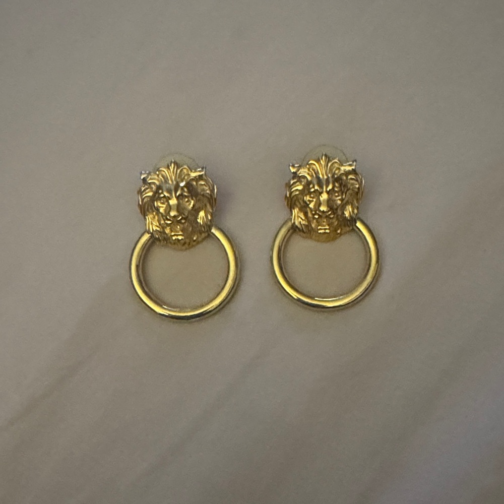 Gold Lion Head Earrings